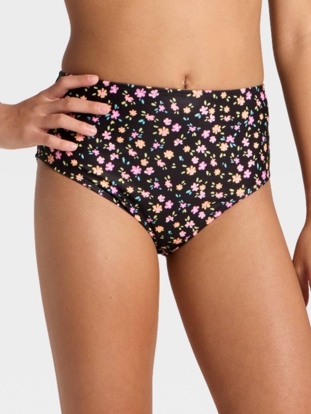 Art Class Girls' High Waisted Floral Printed Swimsuit Bottom - Black